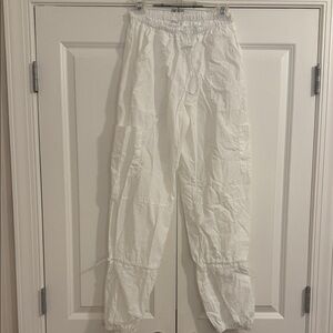 White Drawstring Parachute Pants